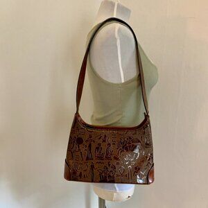VTG Leather Hungun Egyptian Hieroglyphic Brown Hand Bag Purse Goddess Carving
